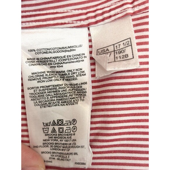 Brooks Brothers Mens 17.5 Reg Red White Stripe Long Sleeve Button Down Shirt - Picture 4 of 5